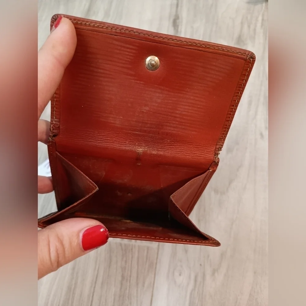 Authentic Louis Vuitton Men's Brown Orange Epi Leather Trifold Compact Wallet